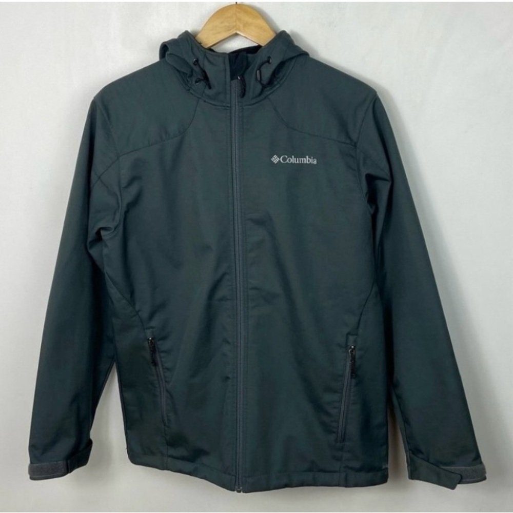 Columbia Hooded Soft Shell Jacket Coat Blue Size Medium Pockets Water Resistant